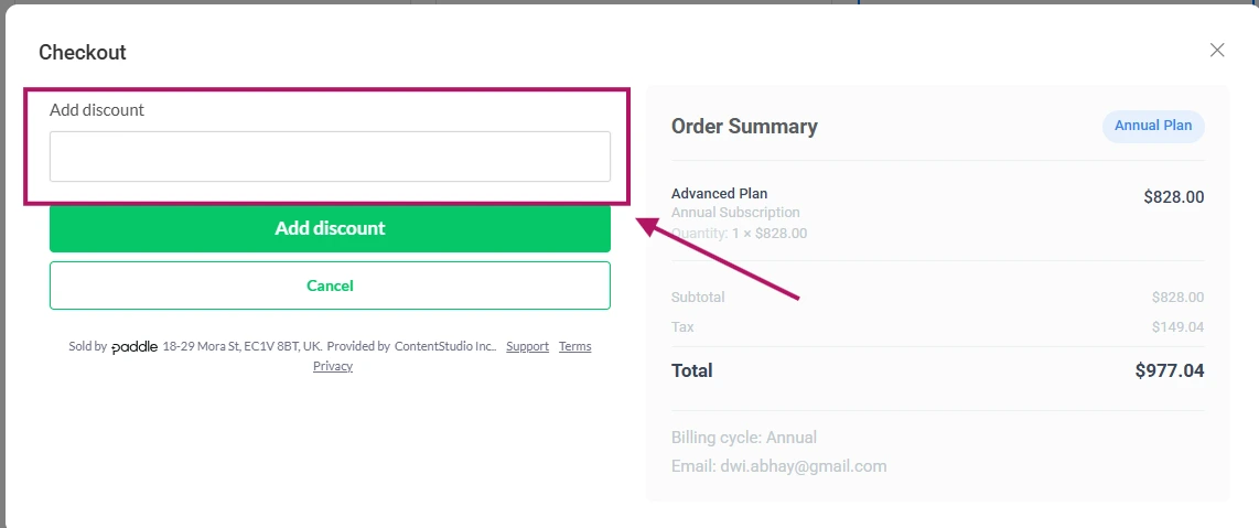 where to apply contentstudio coupon