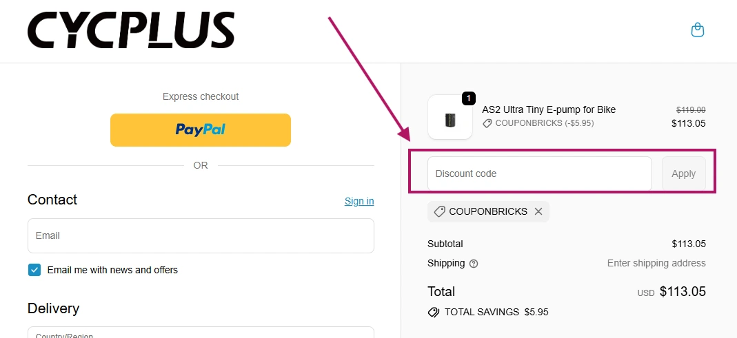 Where to enter cycplus coupon