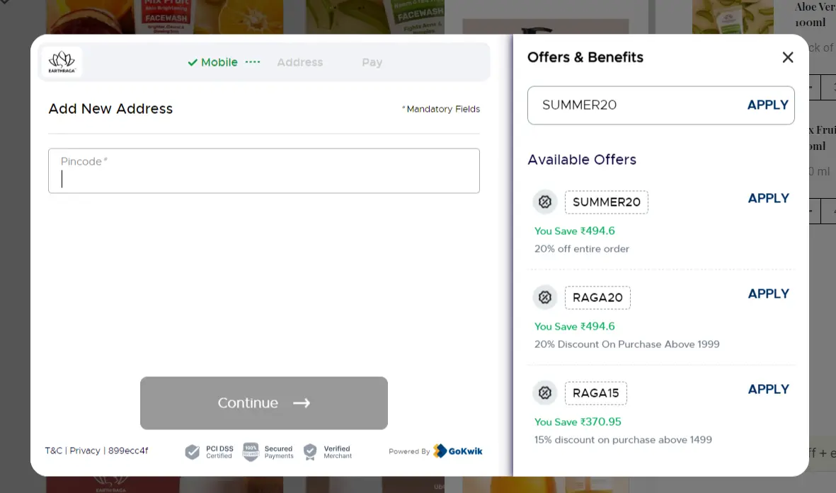 how to use earth raga coupon