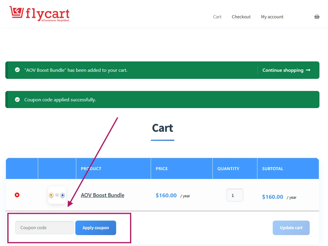 where to enter flycart coupon
