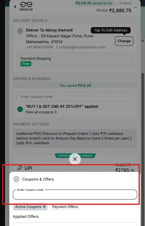 where to enter goeye coupon