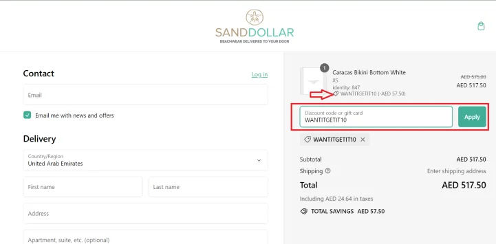 how to use sand dollar dubai coupon code