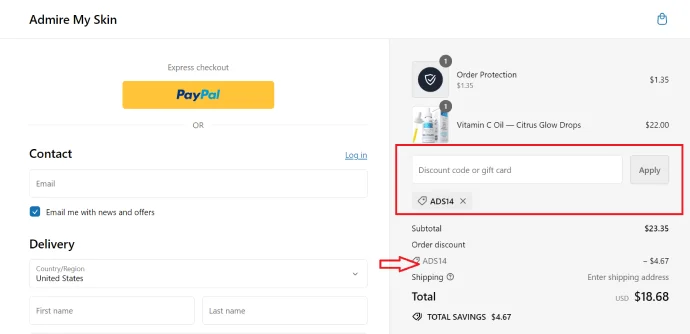 how to use admire coupon code
