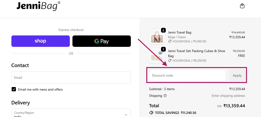 where to enter gennibag coupon