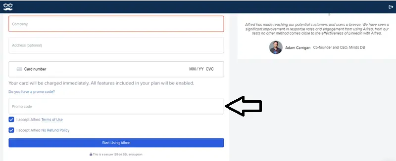 Meet Alfred Promo Code Usage