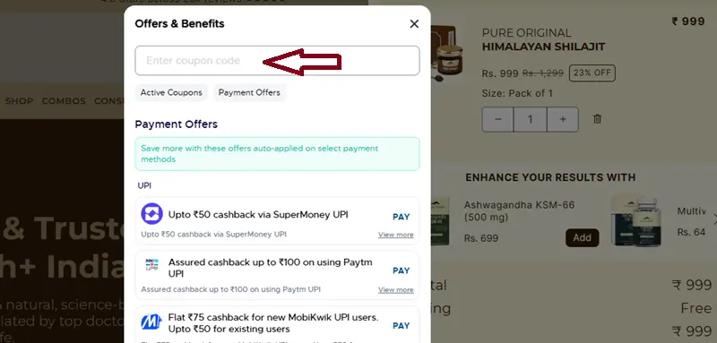 Where to enter Rasayanam coupon code at checkout