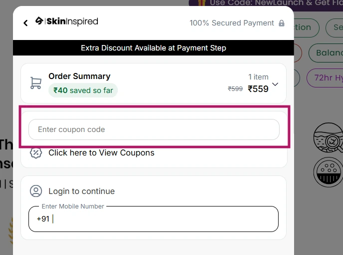 where to enter Skin Inspired coupon