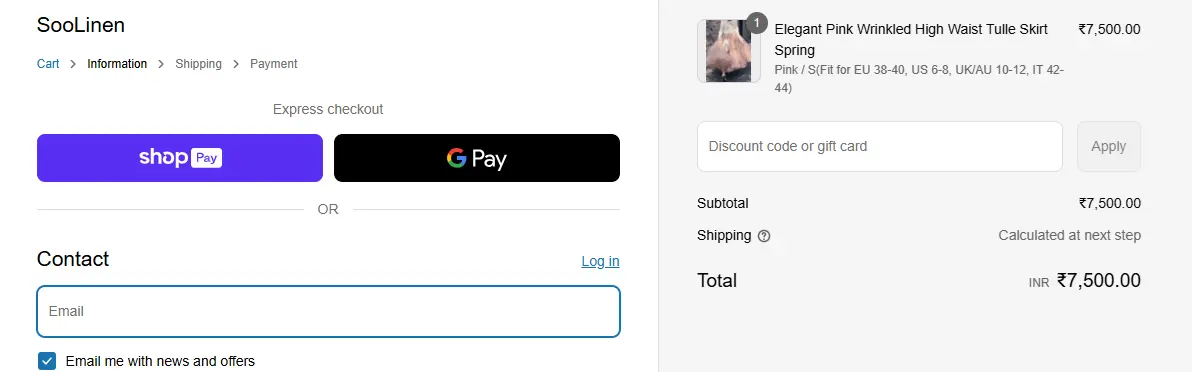 here to enter promo code at Soolinen checkout