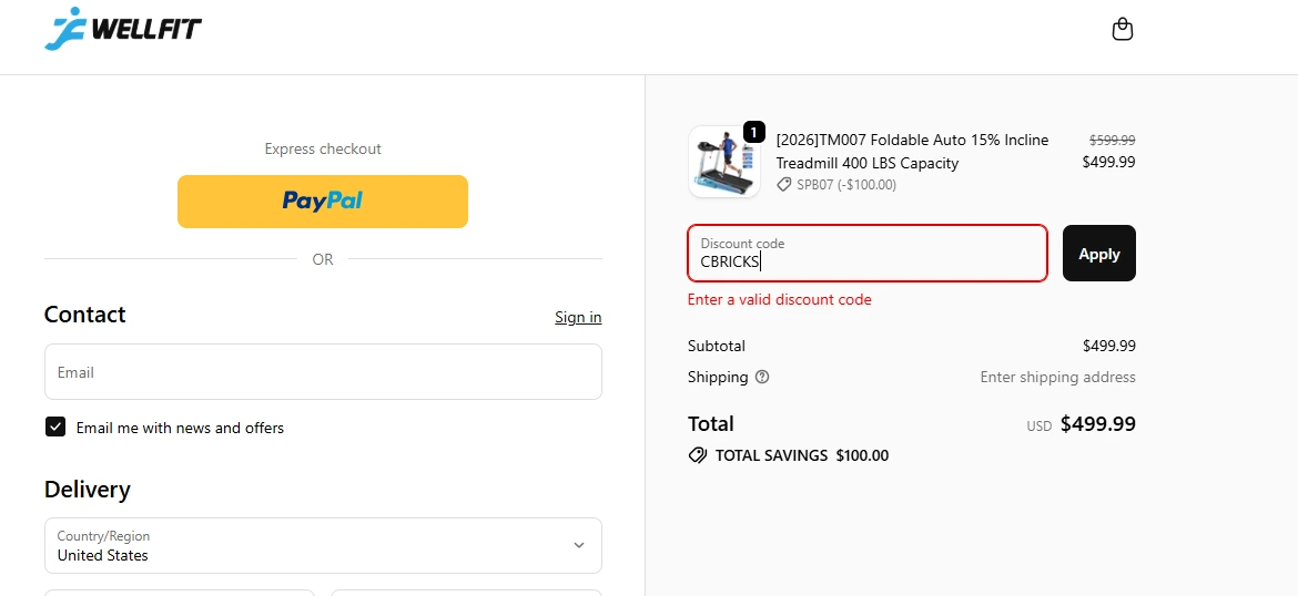 where to enter wellfittreadmill coupon