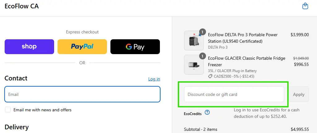 where to enter ecoflow discount code