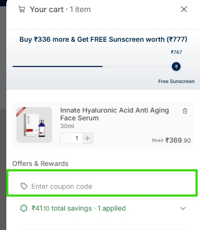 Coupon code box on Innate Essentials checkout page