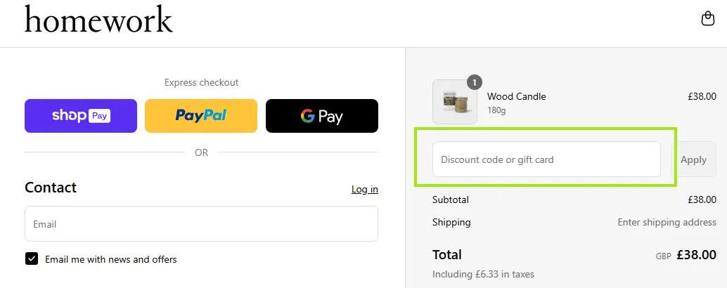 where to enter homework store discount code
