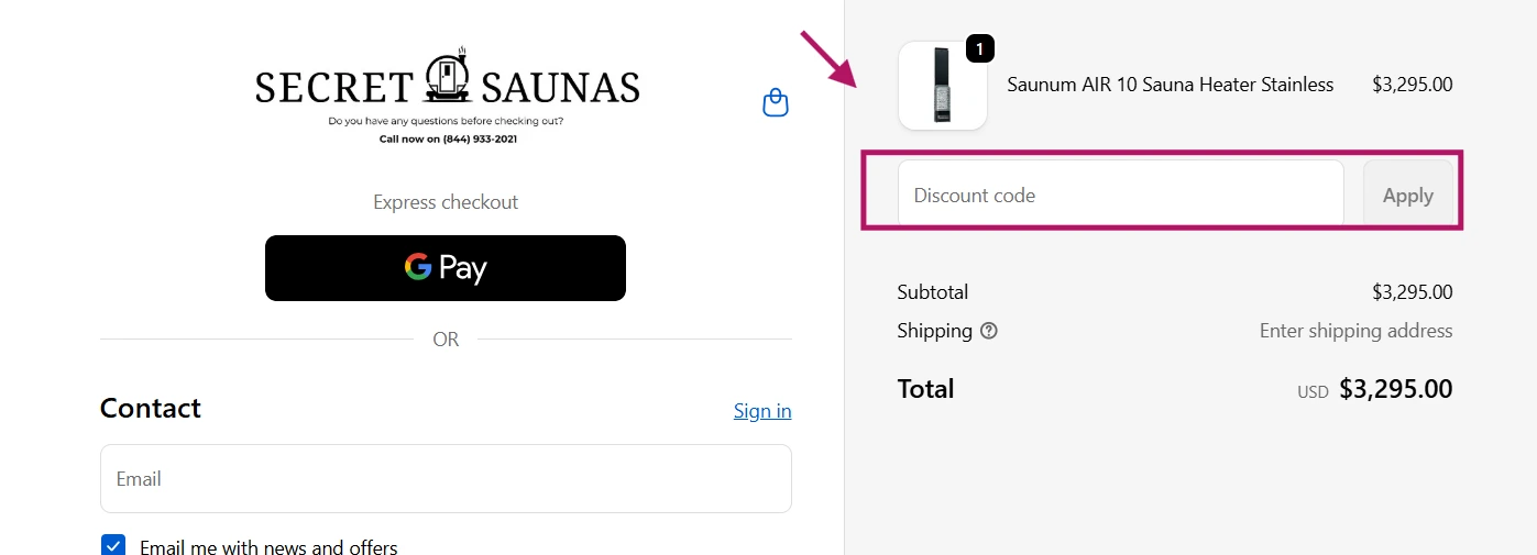 where to enter saunakitco coupon